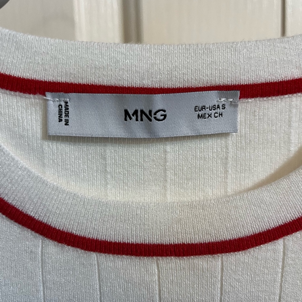 Mango MNG White Mini Dress with Red Trim Short Sleeve NWOT Size Small - Picture 5 of 9